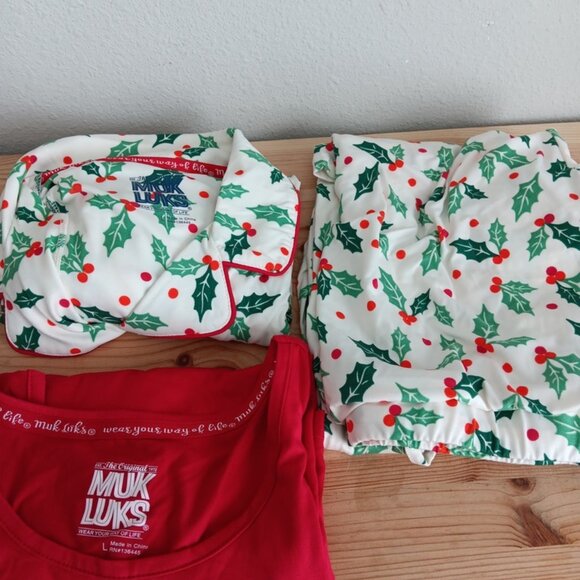 MUK LUKS REG 3 piece Dream Cloud Notch Collar Pajama Set, Mistletoe Sz L a678318 - Picture 8 of 8